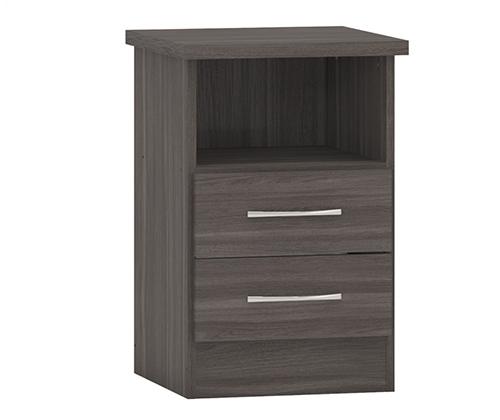 2 Drawer Black Wood Grain Bedside Cabinet