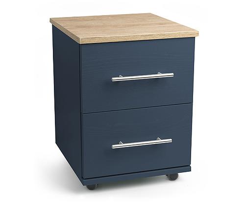 STUDENT BEDSIDE CABINETS in Alby blue and gold oak top. UK made